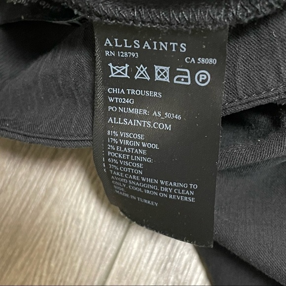 All Saints Women's Black Chia Trouser Pants Pleated Front Tapered Legs Sz 6 Wool - Picture 7 of 8